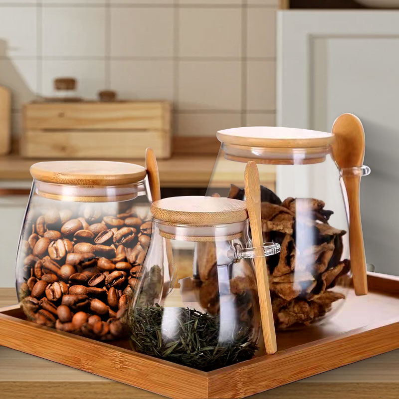 Coffee Tea Canister Set - 34oz mühürlü cam kavanoz kaşık ve