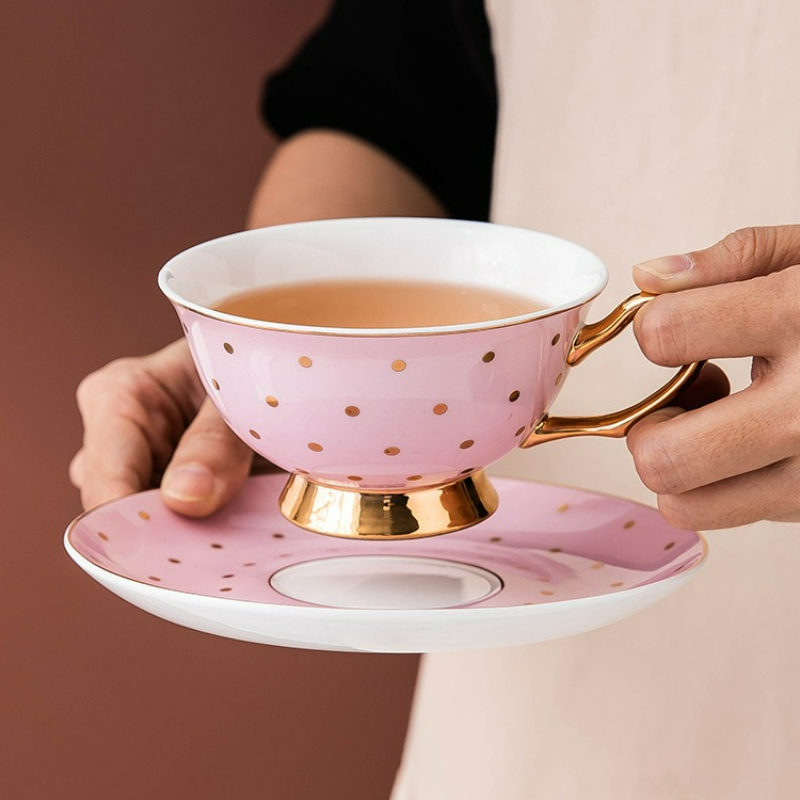 Water Tea And Coffee - Seramik Pembe Kahve Kupaları, Tabaklı Çay