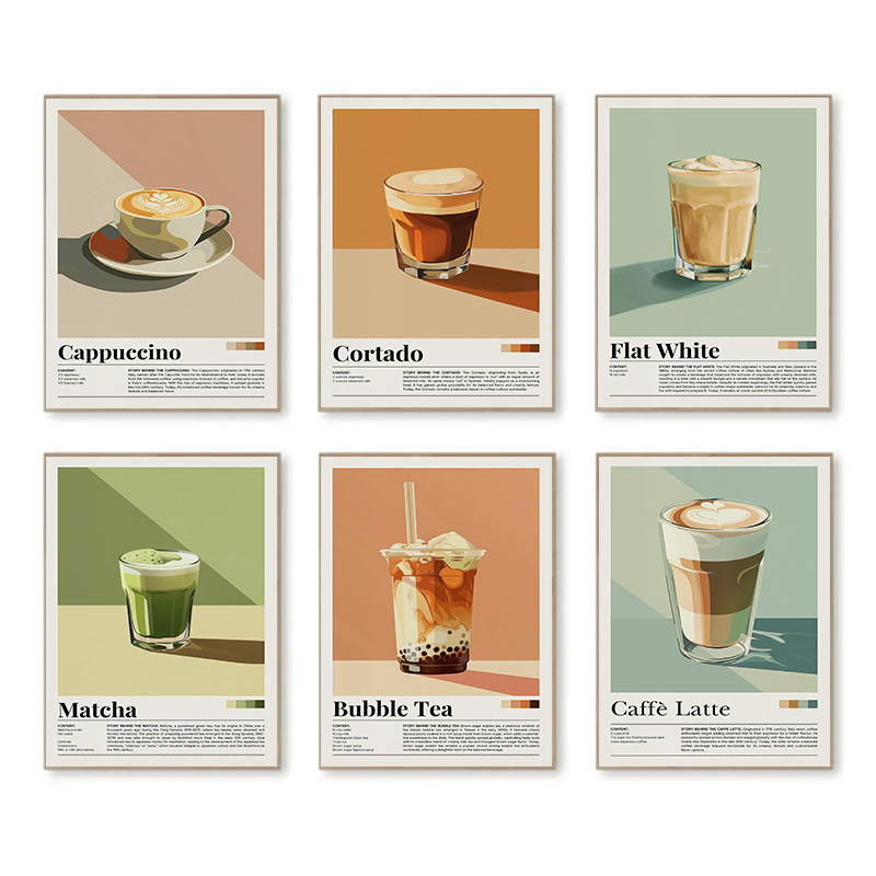 Coffee Tea Poster - Vintage Kahve İçecek Posterler Kabarcık Çay