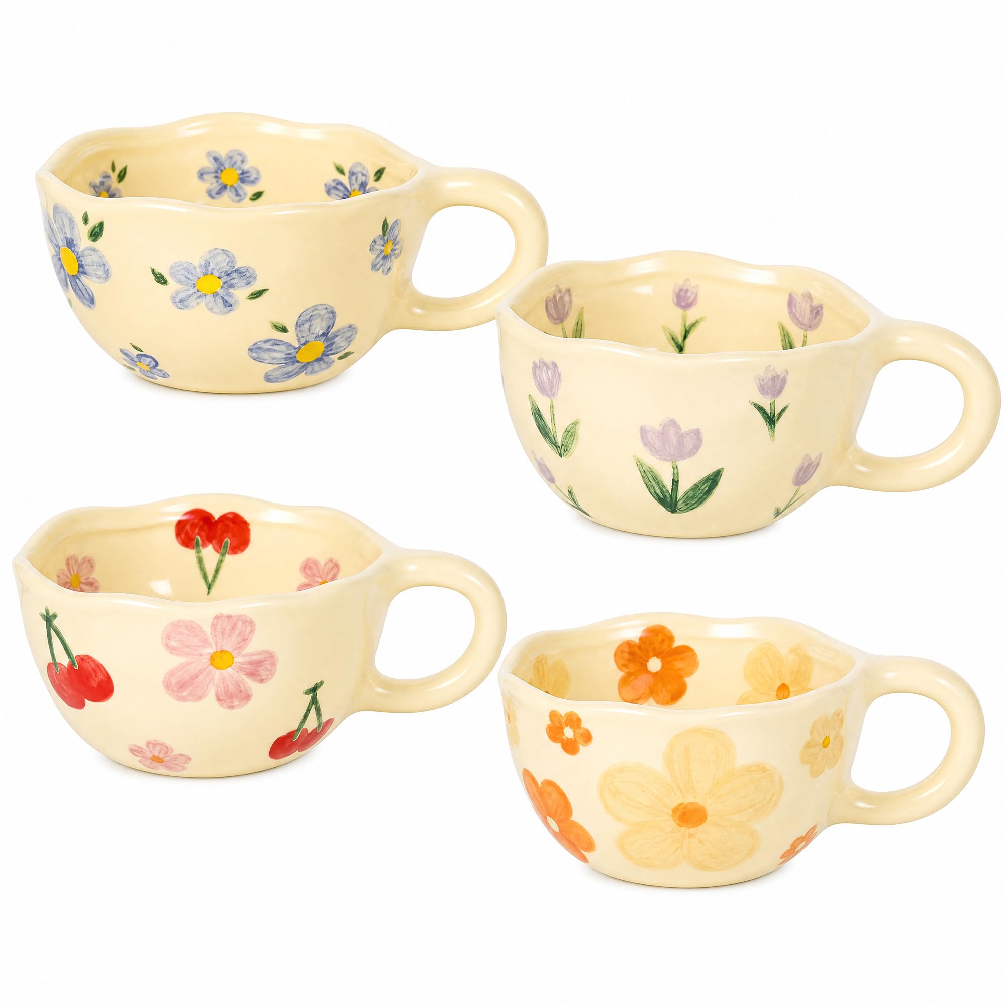 Coffee Tea Love - 4'lü Paket Sevimli El Boyaması Çiçek