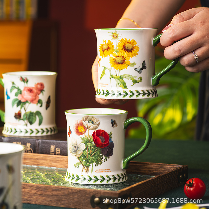 Coffee Tea English - Yaratıcı Pastoral Tarzı Seramik Kahve Fincanı,