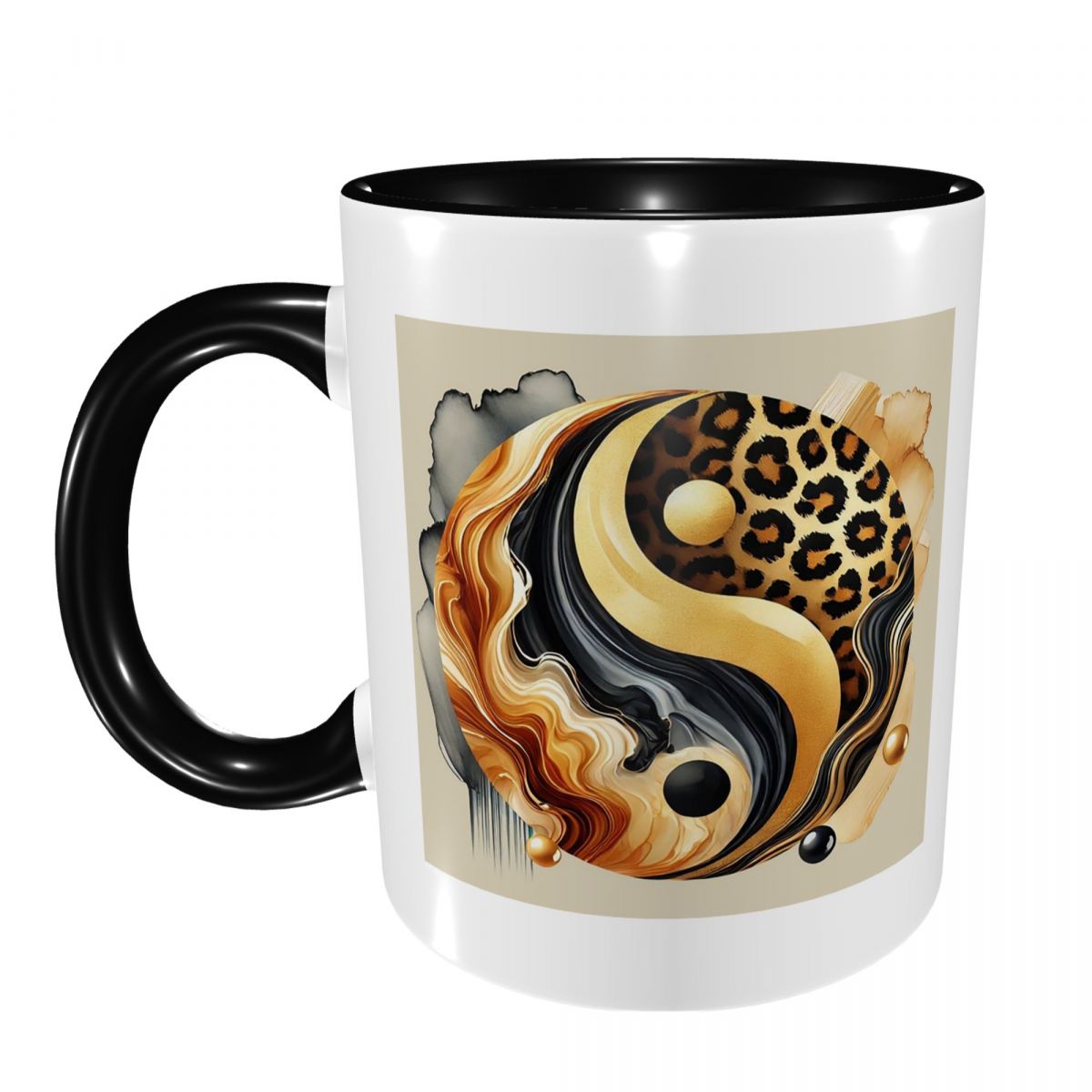 Coffee Tea Yin Yang - Leopar Yin Yang Lüks Altın Mermer