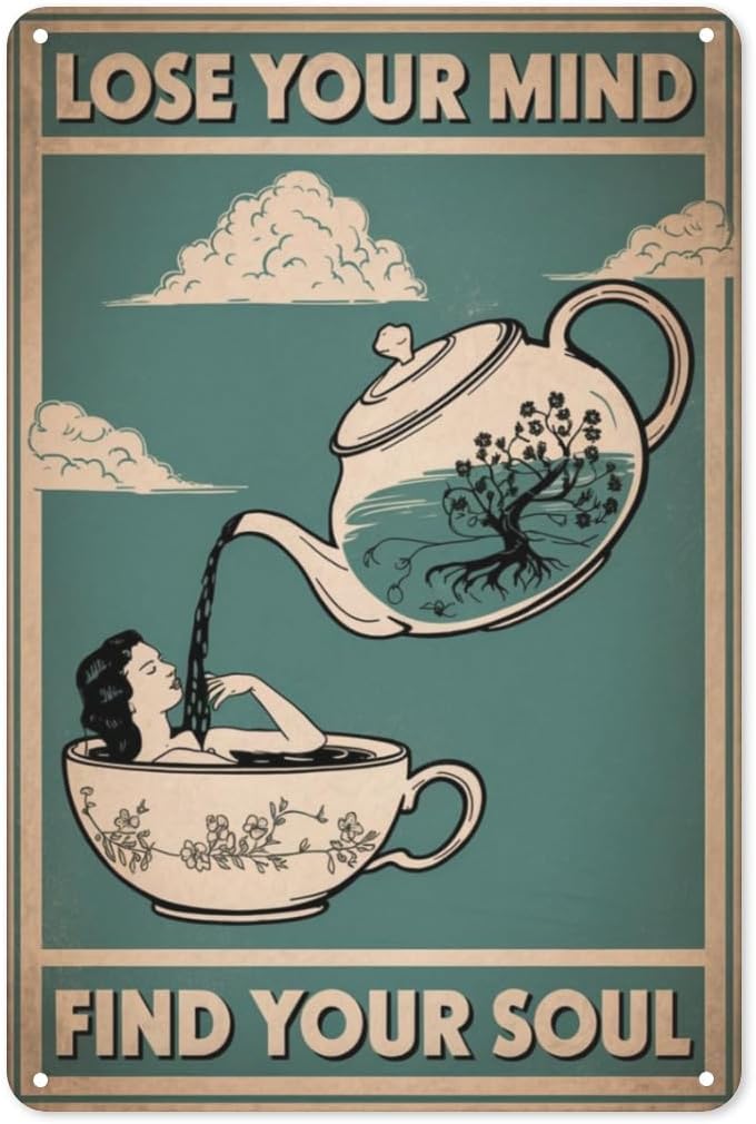 Coffee Tea Nook - Çay Meditasyonu Metal Tabela, Zen Metal