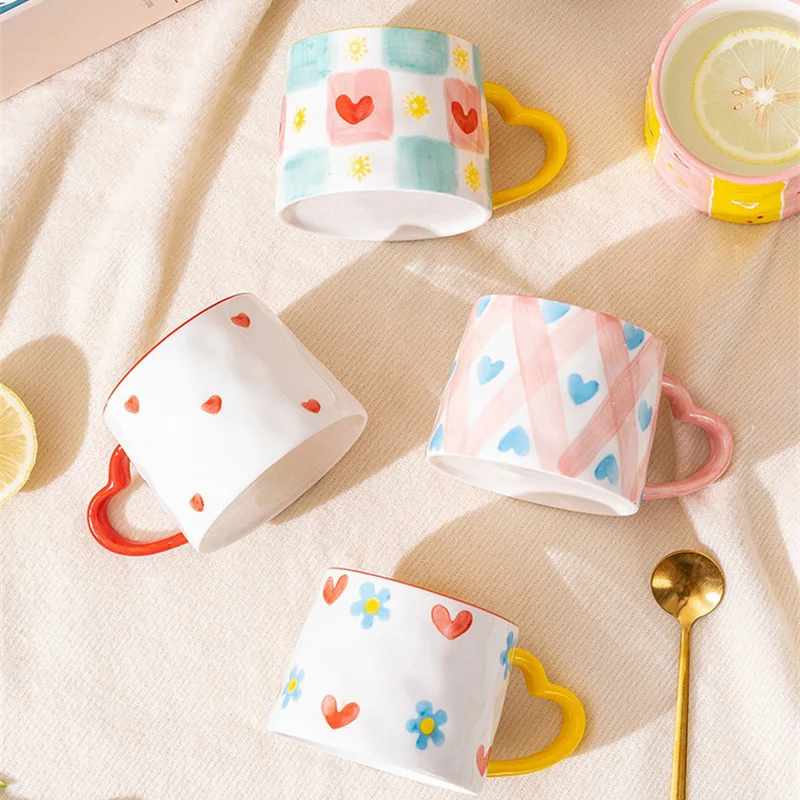 Coffee Tea Love - Seramik kupa yaratıcı sevimli el-boyalı aşk