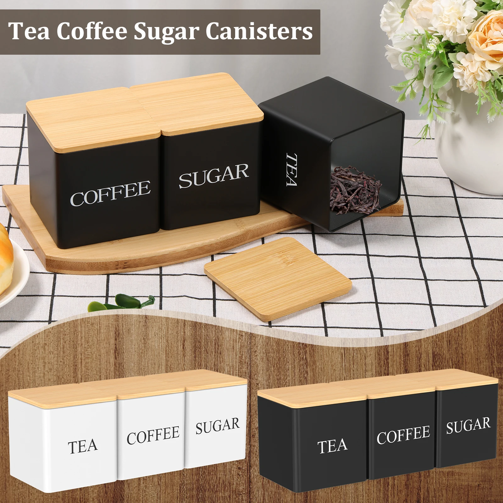 Coffee Tea Canister Set - 3'lü Set 500ml Çay Şeker Kahve