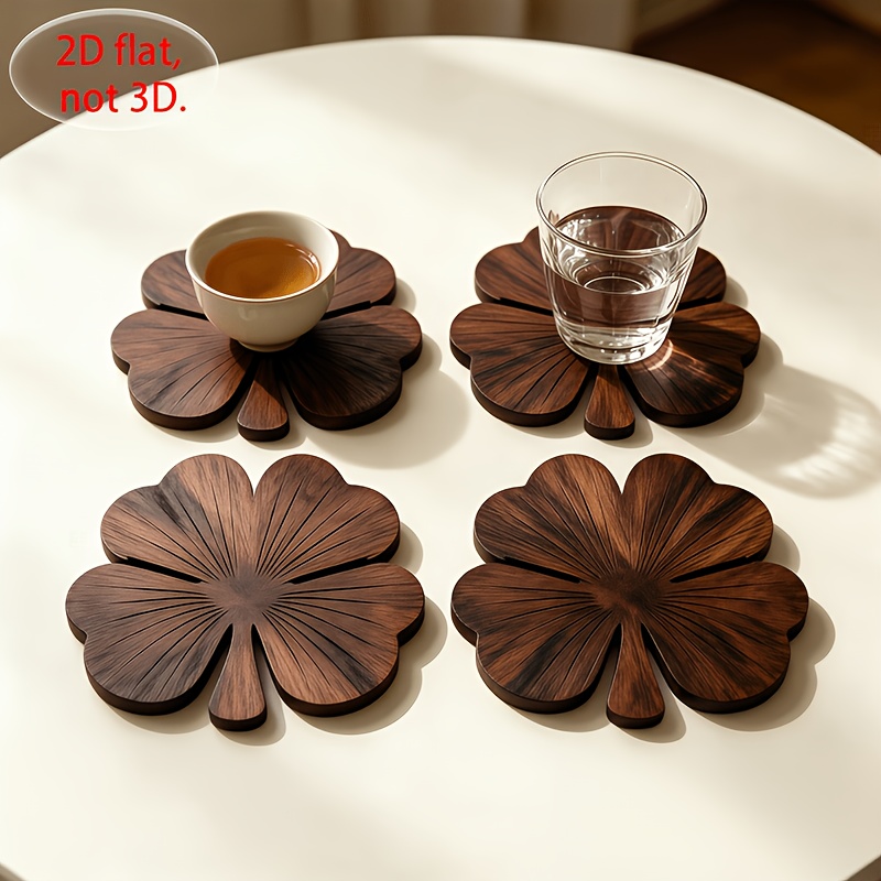 Coffee Tea Catering - 4 Adet 2D Düz Yonca Ahşap