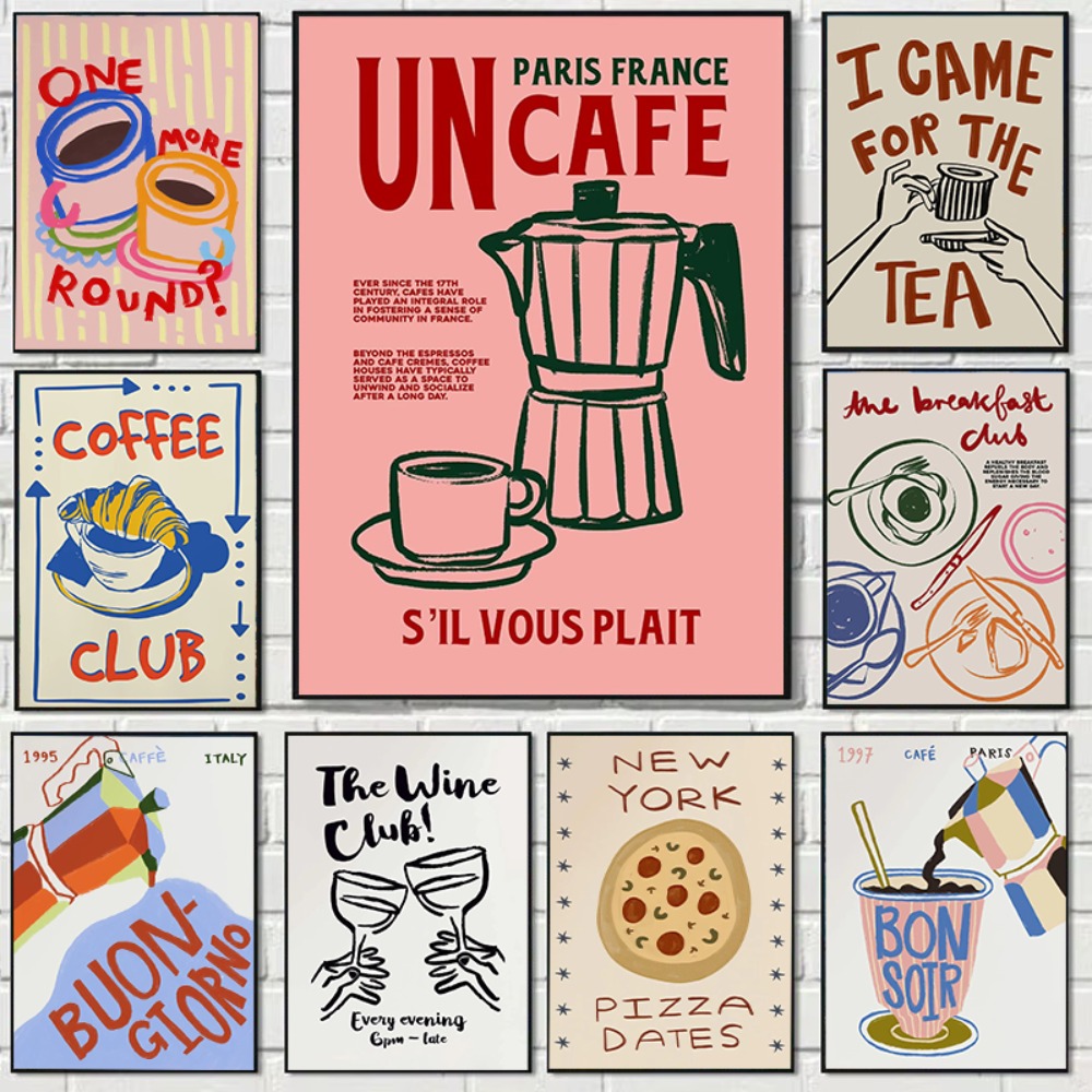 Coffee Tea Poster - Kahve Dükkanı Öğleden Sonra Çayı Kruvasan
