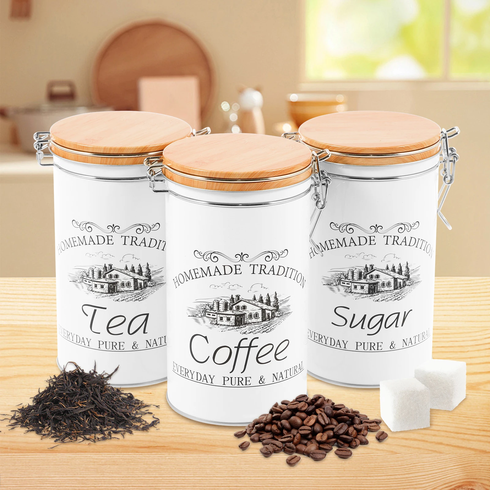 Coffee Tea Canister Set - 3 adet/takım çay kahve şeker kutuları