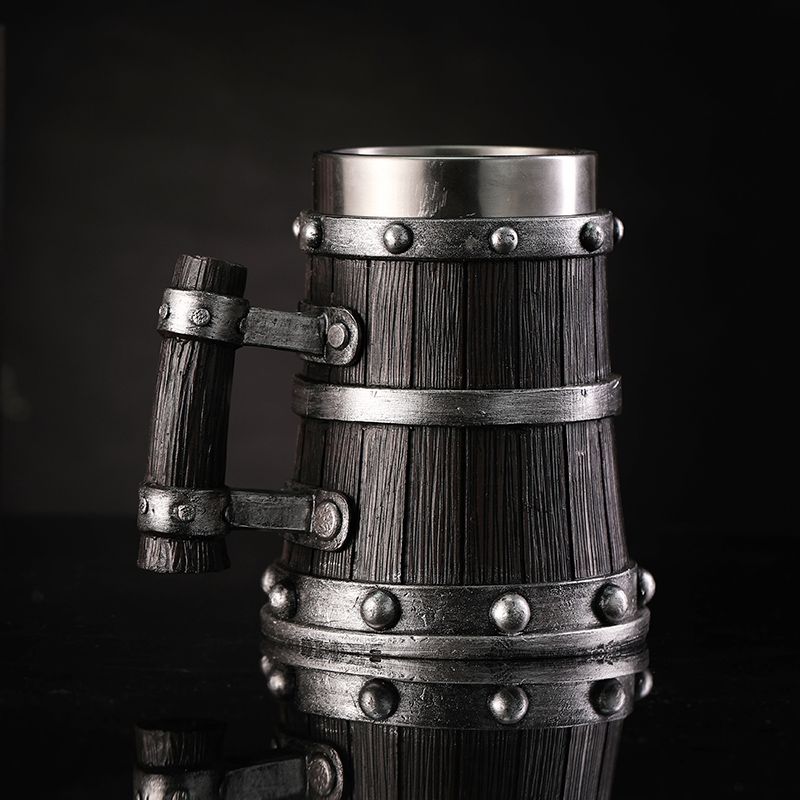Mug Tea Coffee - Ahşap Desenli Bira Bardağı Reçine Paslanmaz
