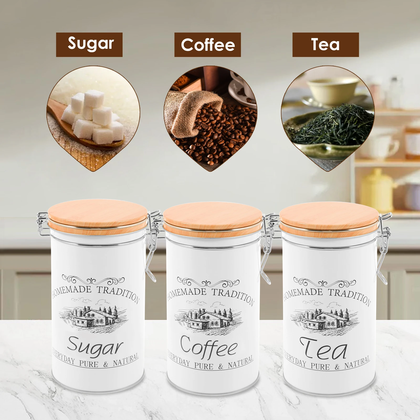 3 adet/takım çay kahve şeker k - Coffee Tea Canister Set incelemesi ve fiyatı