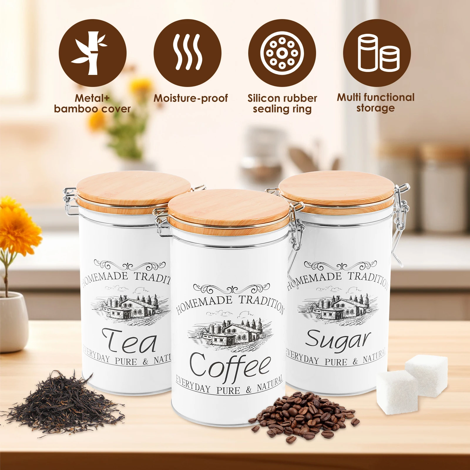 3 adet/takım çay kahve şeker k - Coffee Tea Canister Set incelemesi ve fiyatı