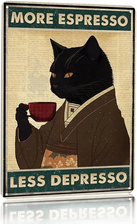 Vintage Siyah Kedi Kahve Poste - Coffee Tea Poster incelemesi ve fiyatı
